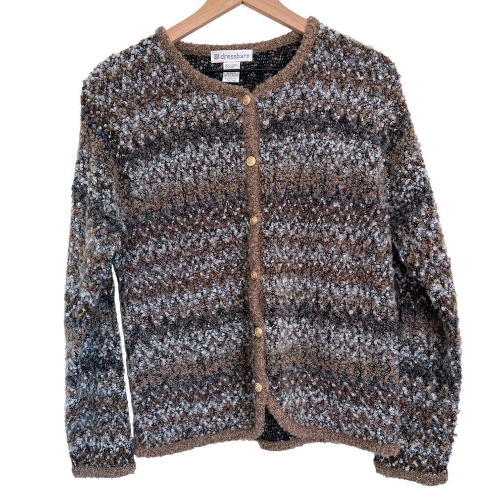 Dressbarn Vintage Fall Striped Round Neck Buttoned Sweater Cardigan Wool XL